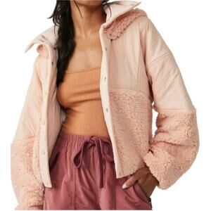 Free People Adventure Awaits Fleece Jacket Size Large Peach Oversize *No Hood